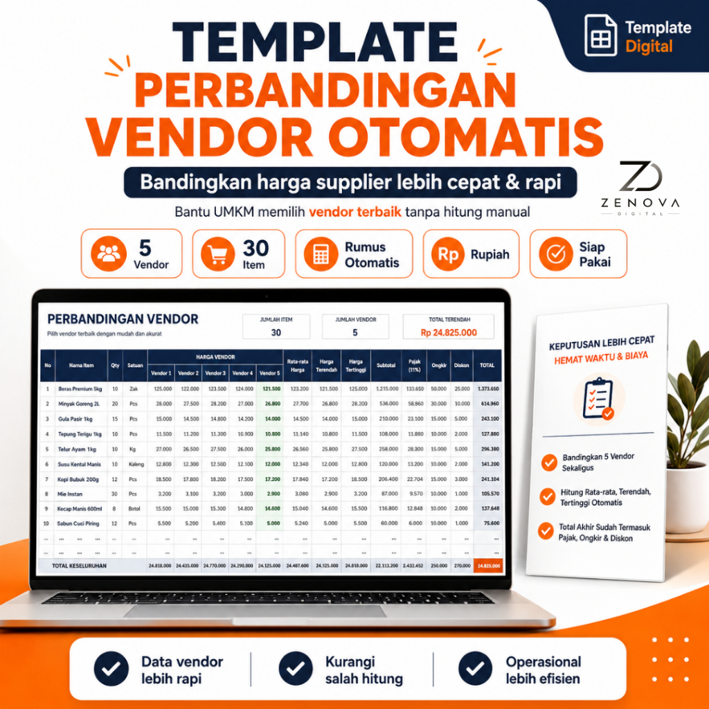 TEMPLATE EXCEL PERBANDINGAN VENDOR OTOMATIS – PILIH HARGA TERBAIK & KELOLA DATABASE SUPPLIER