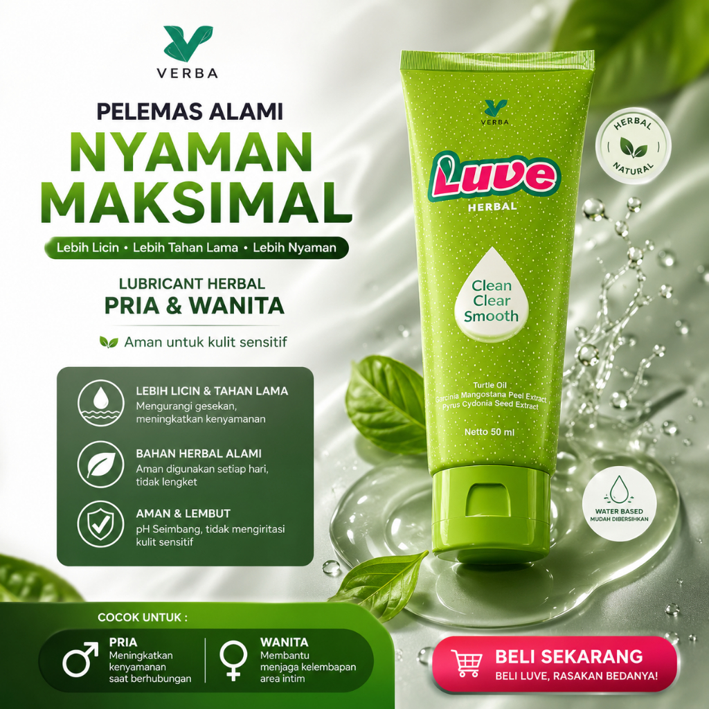Verba Luve Pelemas Alami Pria Wanita 50ml Water Based BPOM Original Efektif