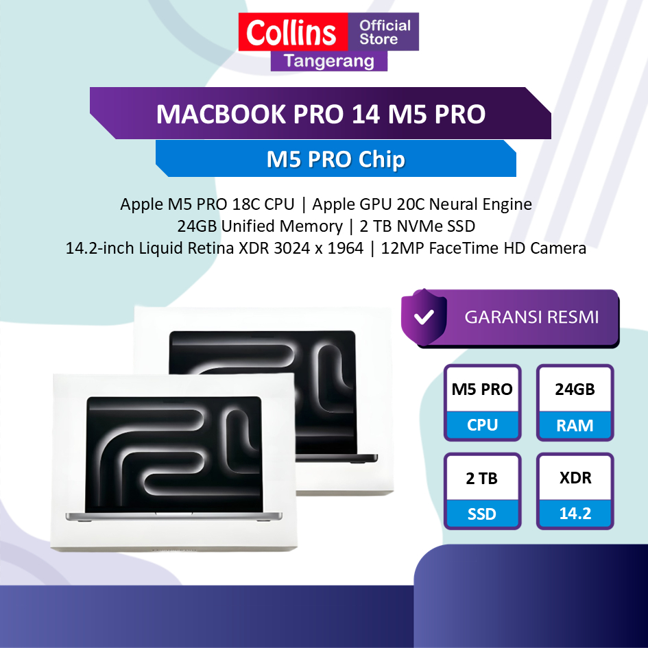 MacBook PRO 14 M5 PRO 2026 24GB 1TB - 2TB Garansi Resmi - MacBook Pro M5 Pro 14