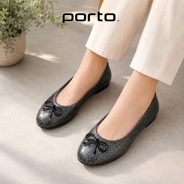 Flat shoes, Flatshoes wanita, Sepatu jelly, sepatu porto wanita  | Porto Rose Glitter