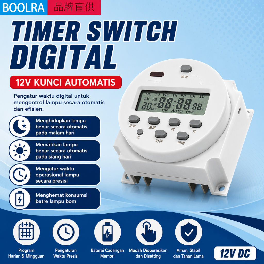 Timer Digital CN101A 12V DC Kunci Otomatis Pengatur Waktu Lampu Benur dan Lampu Bom