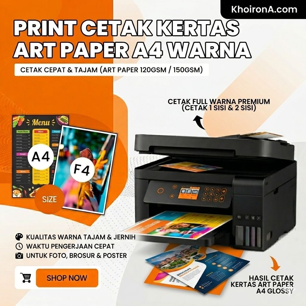 Jasa Print Cetak Kertas Art Paper A4 Warna Brosur Poster Foto Flyer Custom Murah Berkualitas