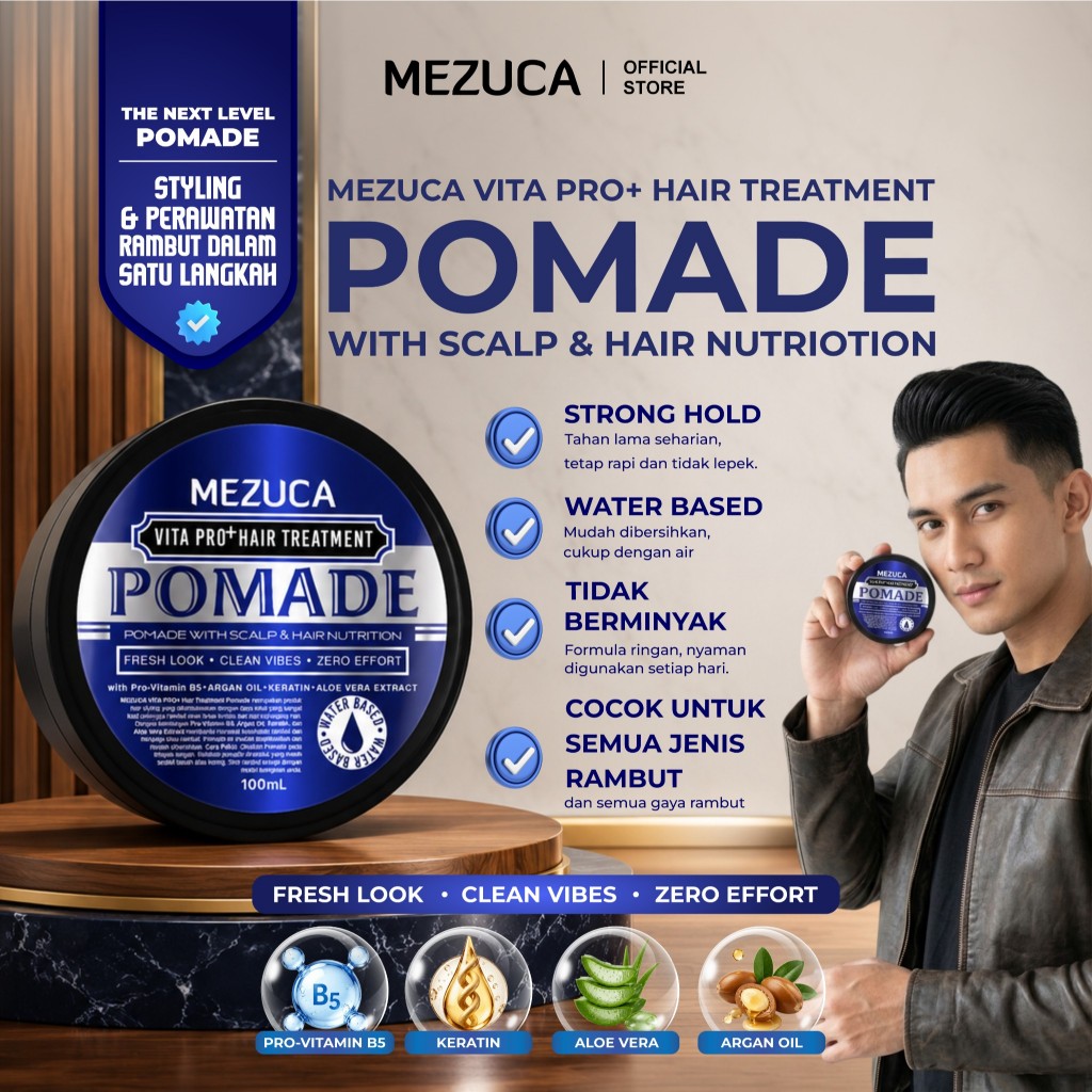 MEZUCA Pomade Water Based Hair Treatment untuk Rambut Pria Wanita Pro Vitamin B5 Argan Oil Keratin A