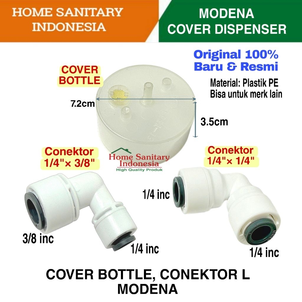 HSI | Cover Bottle MODENA Conector L sambungan Selang Elbo / Tutup Galon Bawah Dispenser Original