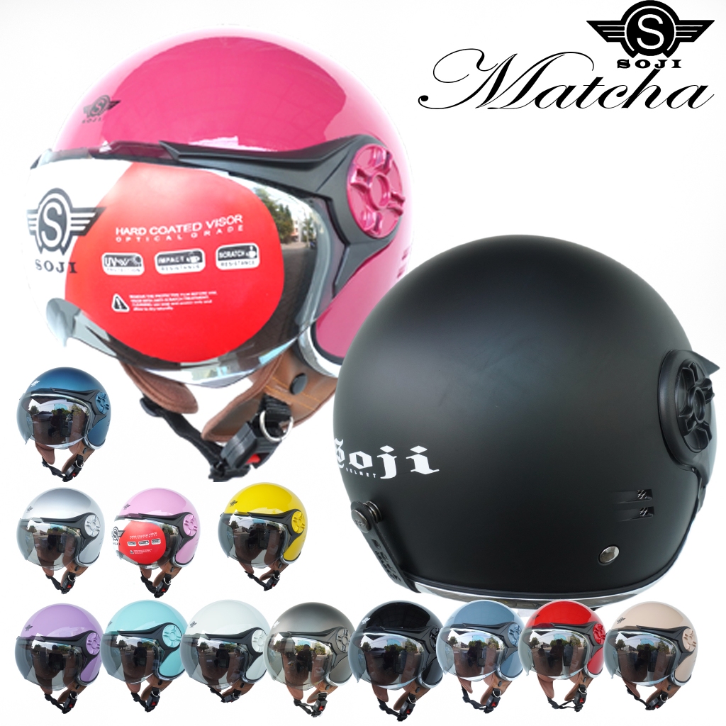 SOJI Matcha Helm Wanita Hijab Dewasa Kaca Pilot Unisex Pria Dan Wanita Warna Pastel