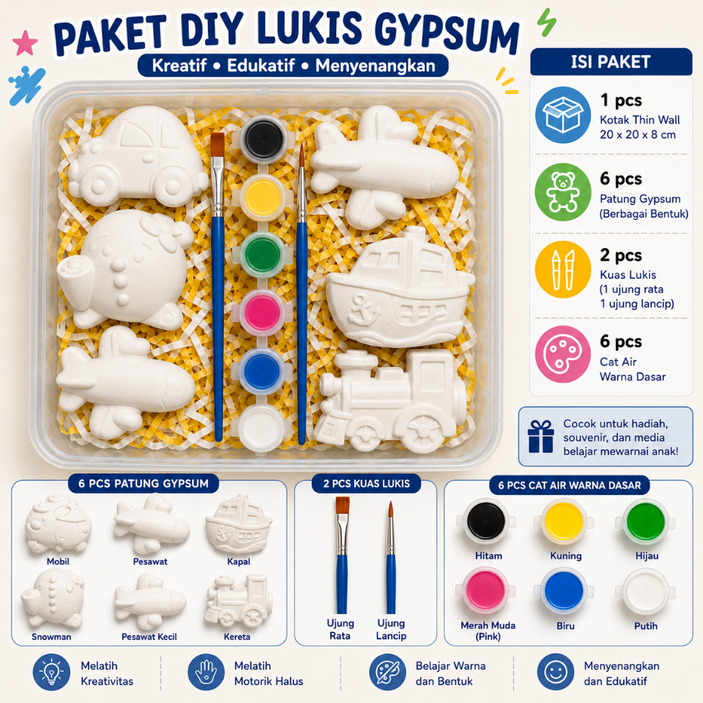 Paket DIY Lukis Gypsum Mainan Edukasi Anak Mewarnai Patung Gypsum Kendaraan Mobil Pesawat Hampers So