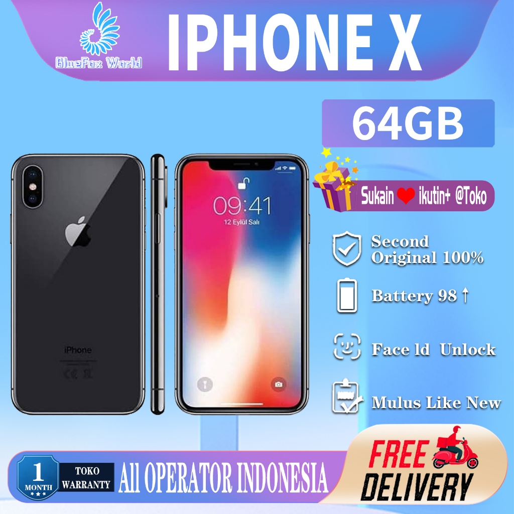 iPhone X 64GB Second Bekas Original100% EX-INTER Silent-Camera Fullset Mulus Normal Smartphone