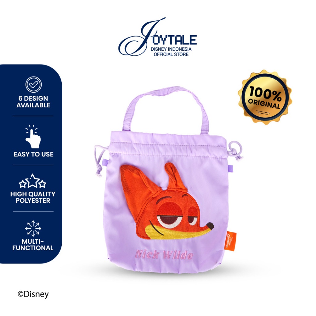 DISNEY Zootopia Purple Nick Drawstring Storage Bag Series | Tas Mini Makeup Travel Bag Pouch Kosmeti