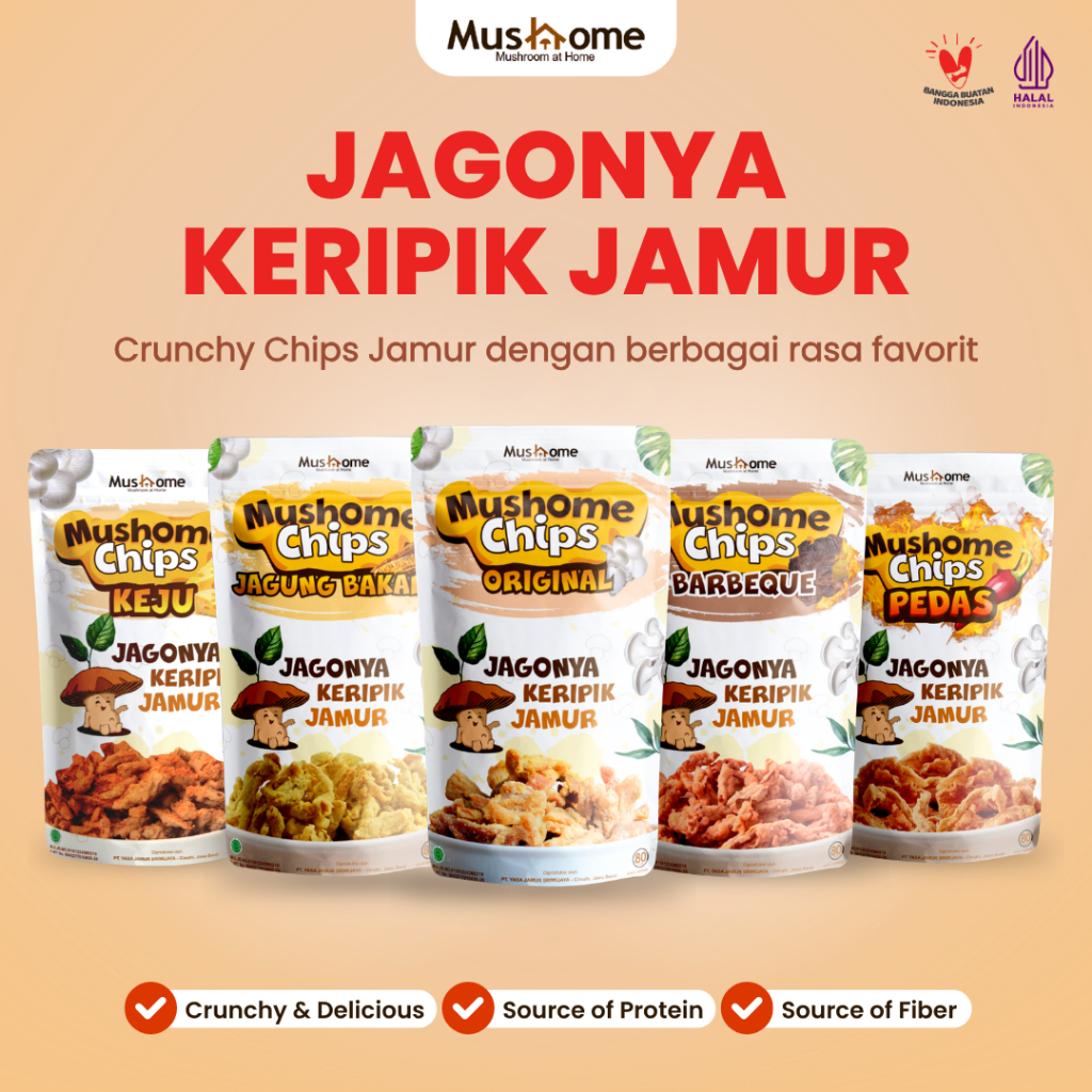 Mushome Keripik Jamur All Varian 50gr | Kaya serat & Sumber Protein | Snack Makanan Ringan Camilan F