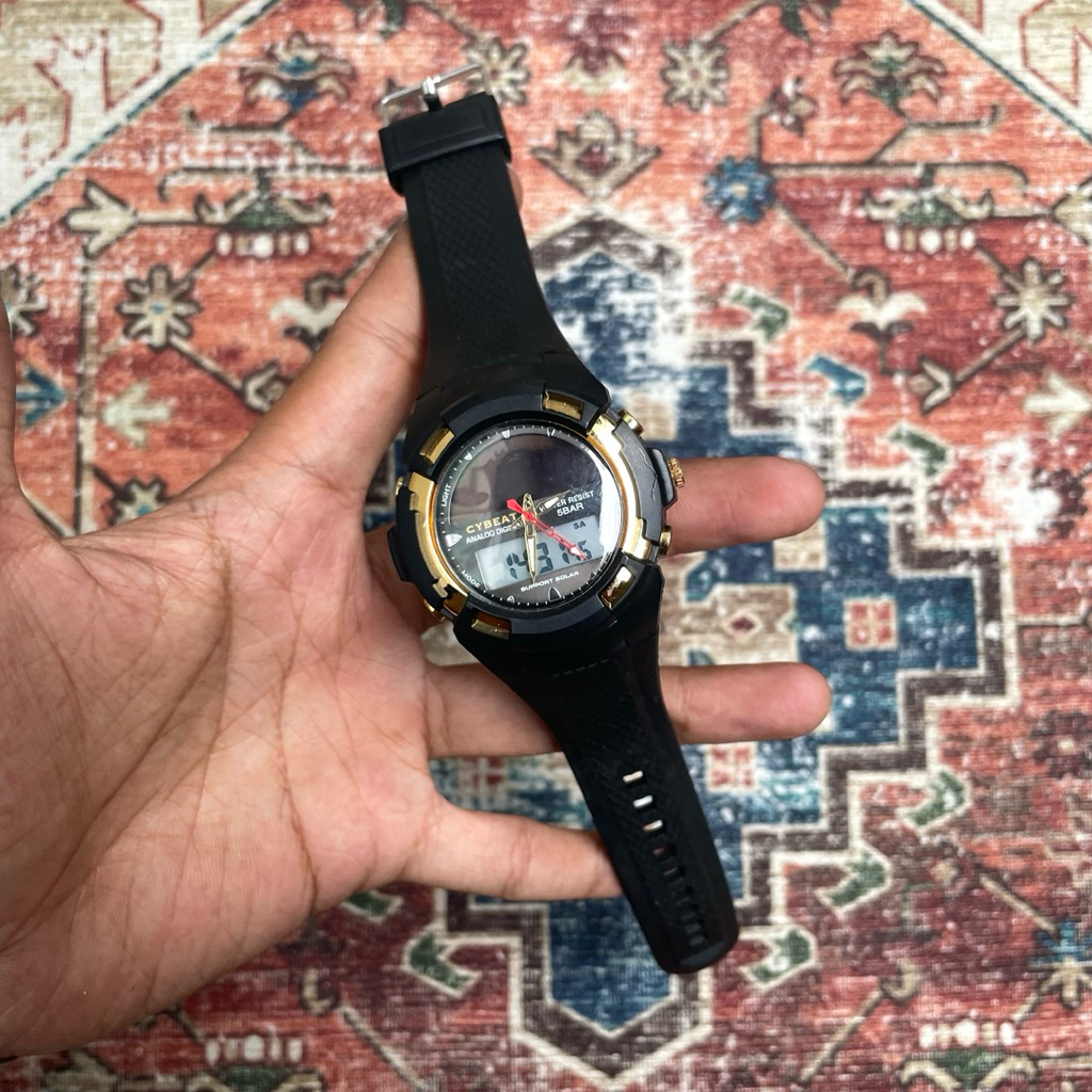 Jam tangan Digital Cybeat Black Gold Anadigi vintage jadul retro unik casio baby g gshock