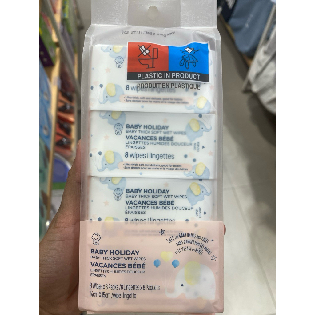 Miniso Mini Wet Wipes Baby Holiday Baby Thick Soft Wet Wipes (8 wipes x 8 packs) Tisu basah mini tra