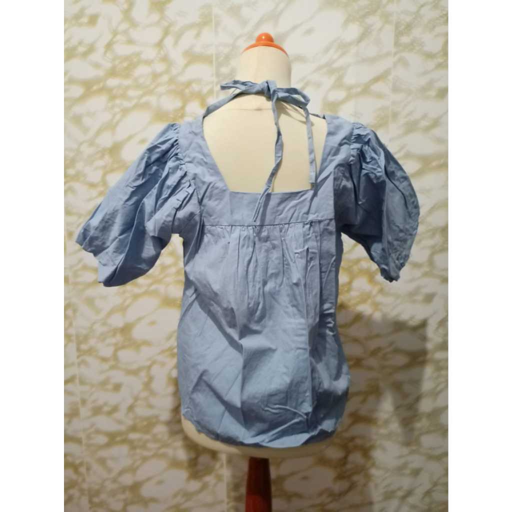 Blouse Baby Blue Puff Sleeve | Korean Style Square Neck