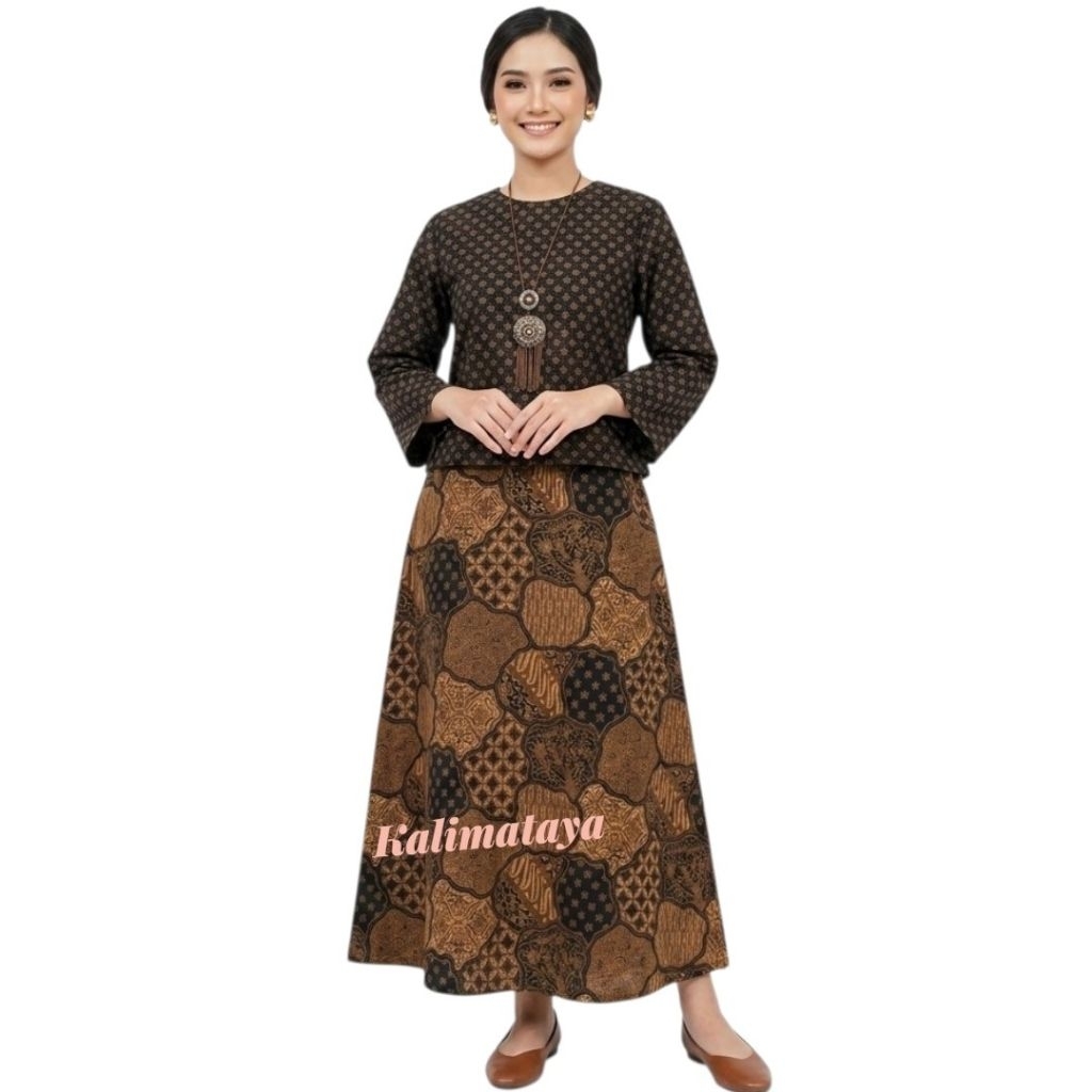 Setelan batik baju wanita  rok & blus baju kantor tiga negeri gold