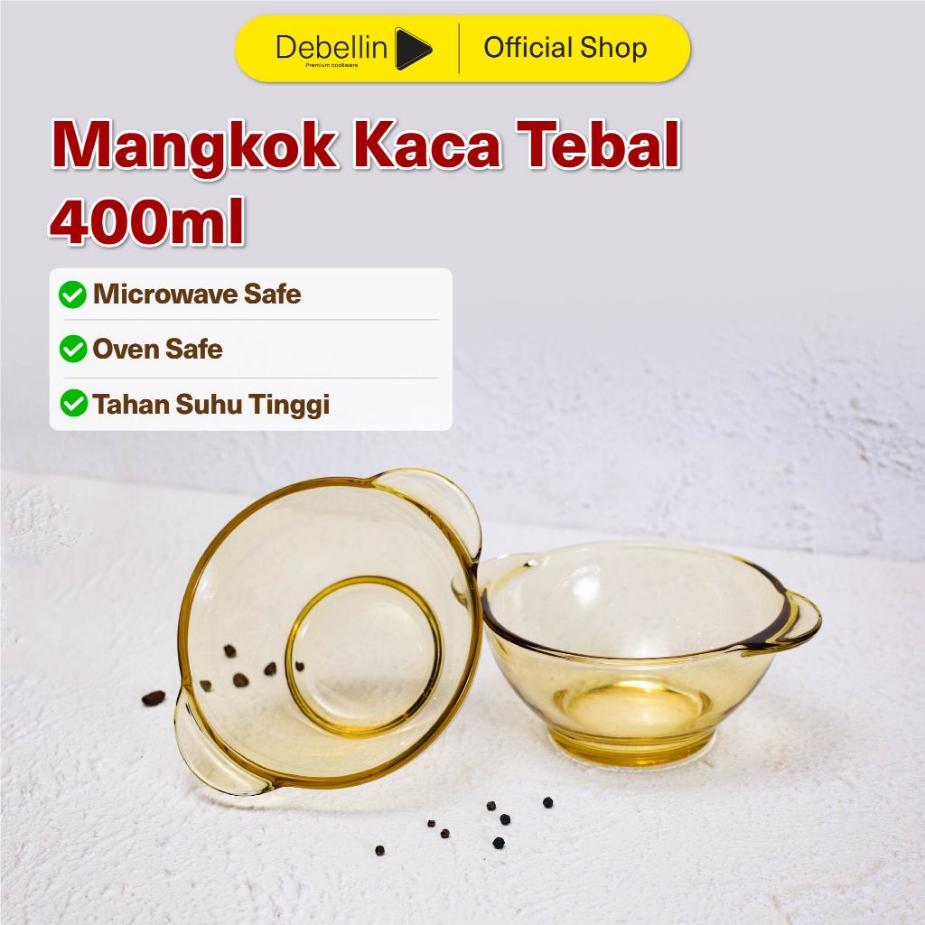 Debellin Glass Mini Bowl 400ml - Mangkok Tahan Panas Bisa di Microwave & Oven - Mangkok Saji