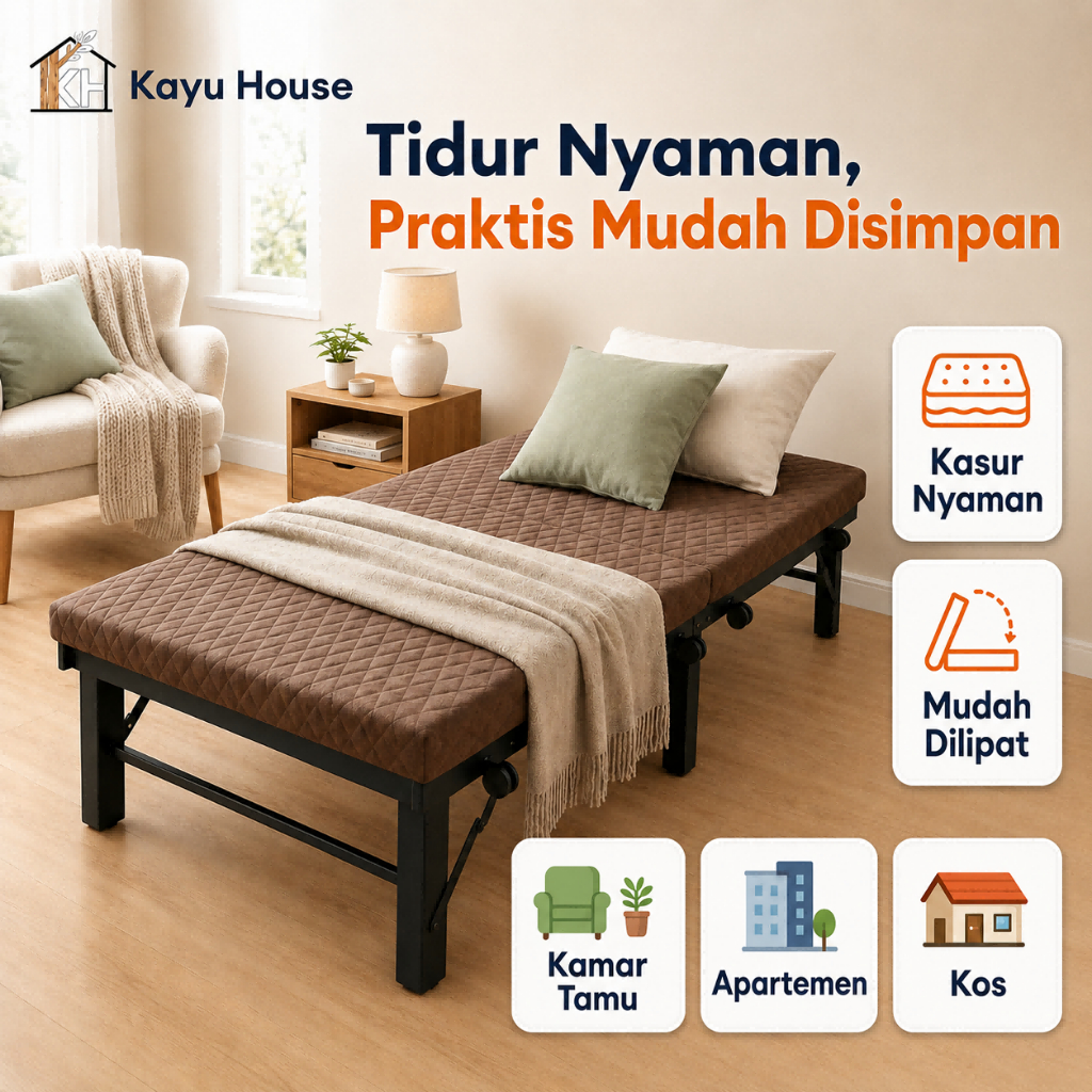 Tempat Tidur Besi Lipat Kursi Santai Lipat  Tempat Tidur Pasien Ranjang Besi Dipan Lipat Portable