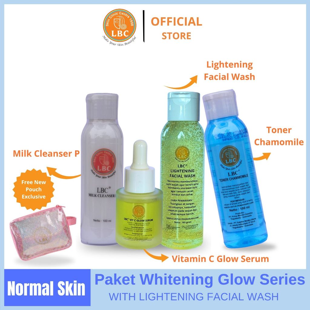 Paket Skincare - LBC Super Whitening Glow series for normal skin 20ml (FREE POUCH)