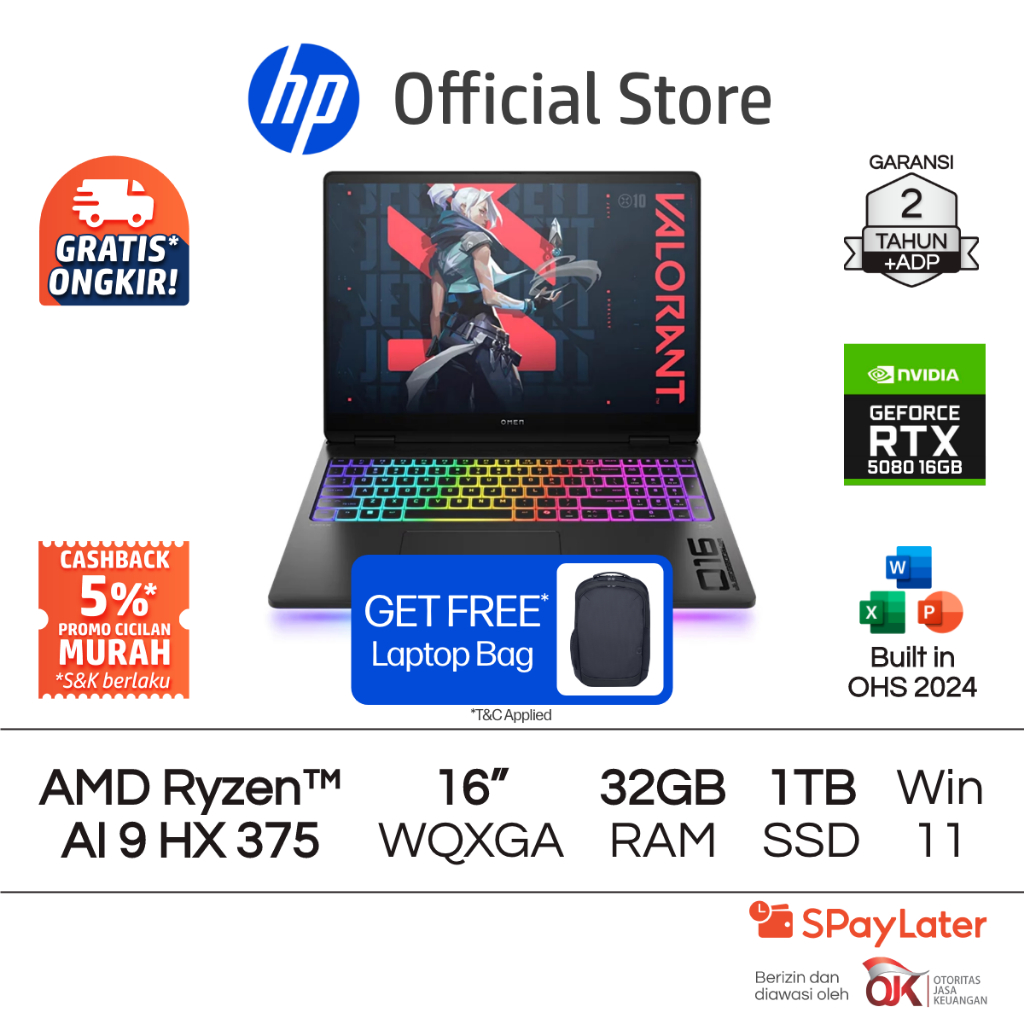 OMEN MAX Laptop Gaming HP AMD Ryzen AI 9 NVIDIA GeForce RTX 5080 32GB RAM 1TB SSD Shadow Black Free 