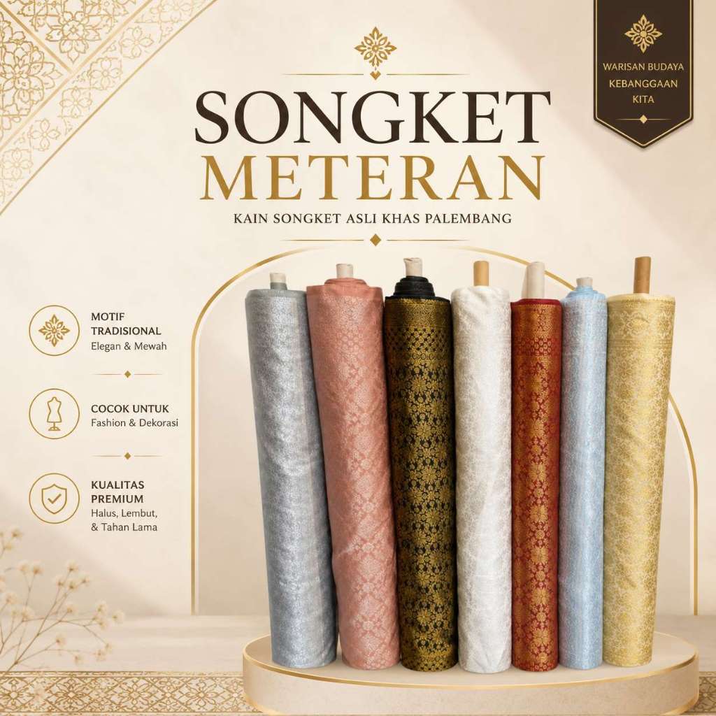 Datia Songket - Kain Songket Meteran Palembang Bahan Premium - Kain Kebaya Pesta Kombinasi Kemeja Pr