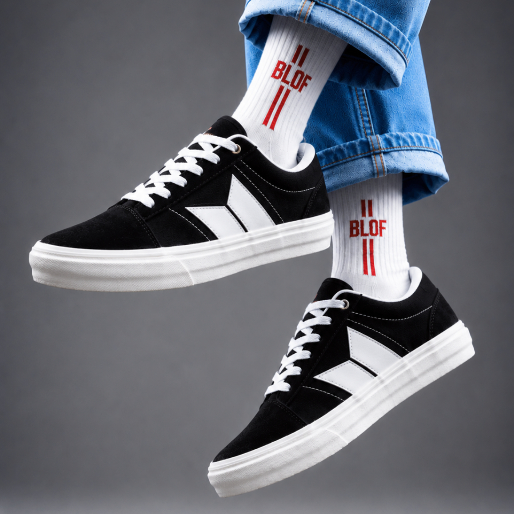 SEPATU PRIA MACBETH VEGAN SKATE CANVAS HITAM PUTIH  BISA COD