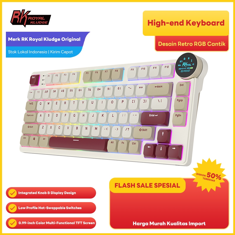 Royal Kludge RK N80 Keyboard Mekanis Wireless 75% Low Profile Rosy Clouds
