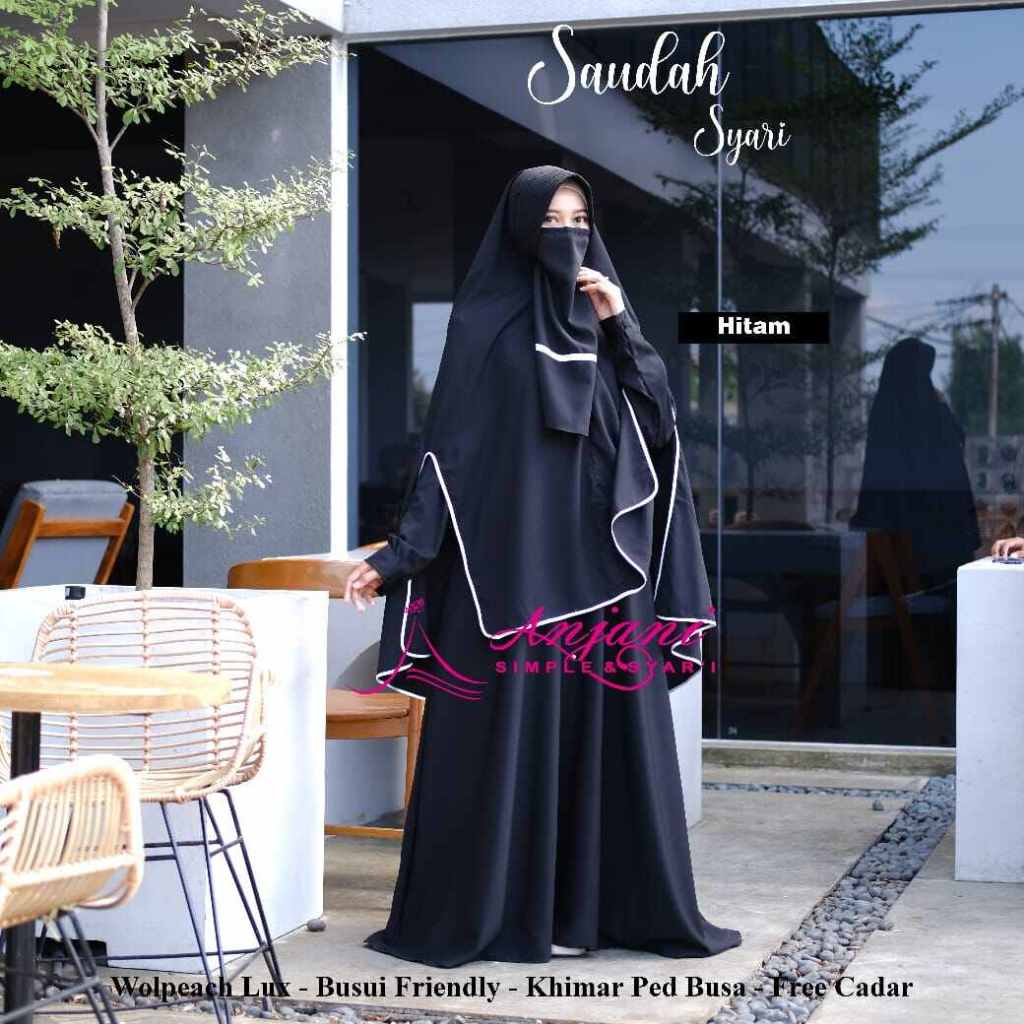 Saudah Abaya Set Khimar Free Niqab Cadar Abaya Syari Muslimah Premium Anjani Official
