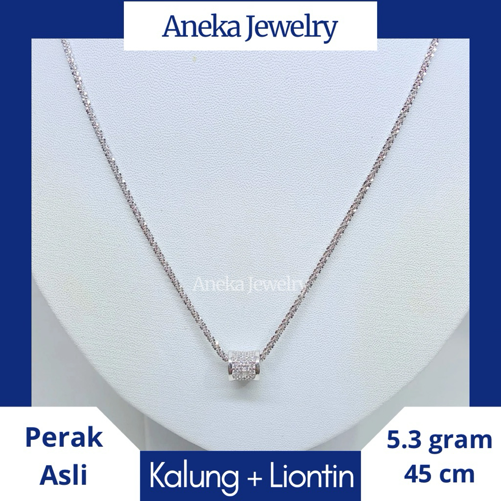 Kalung Fashion + Liontin Tabung Mata2, Perak Berkilau