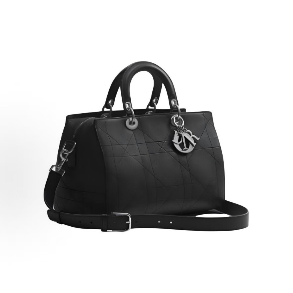 DIOR Dior Lady Dior Classic Logo Metal Pendant Travel Storage Bag Medium Women's Black