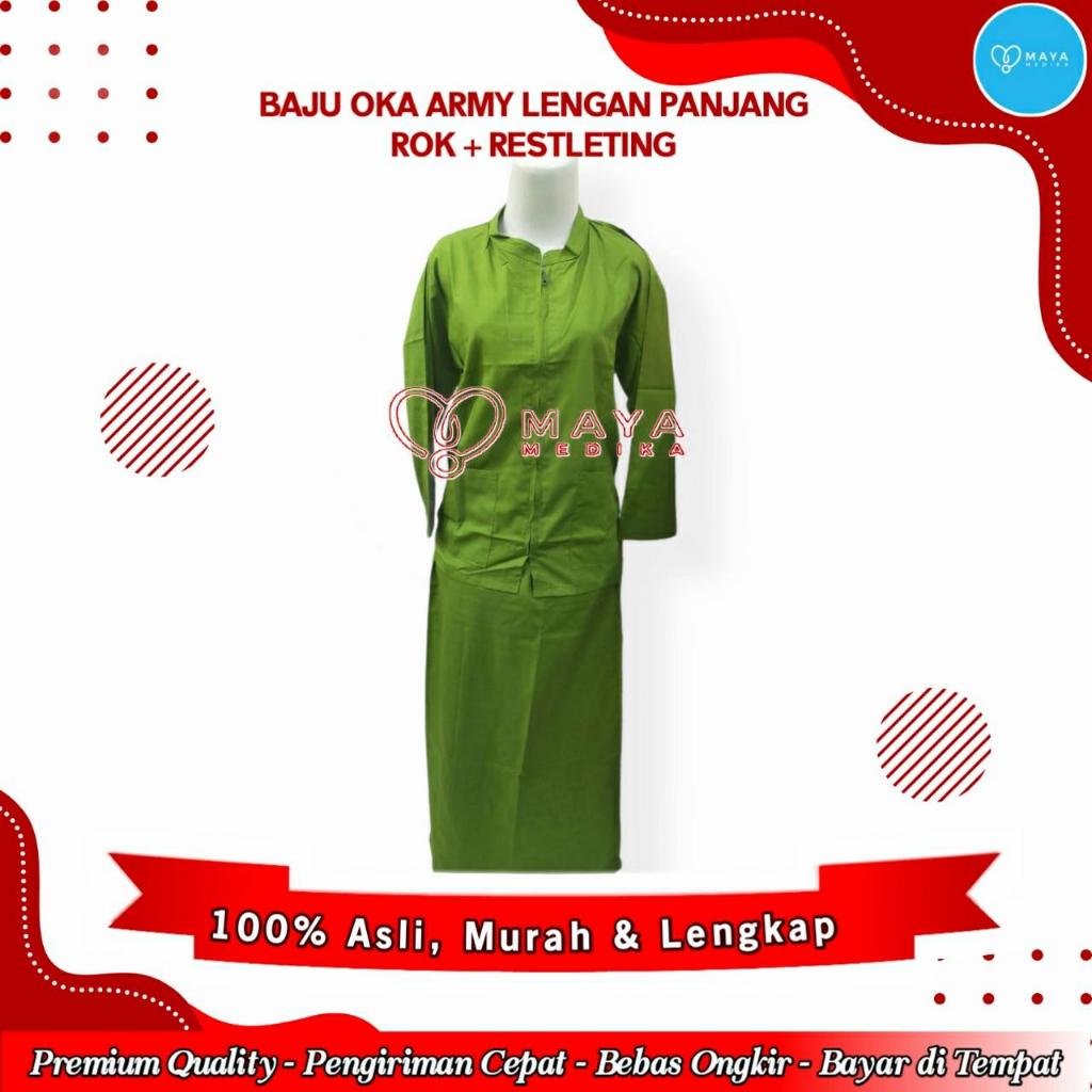 Baju OK Hijau Army Lgn Panjang - Baju Resleting / Rok