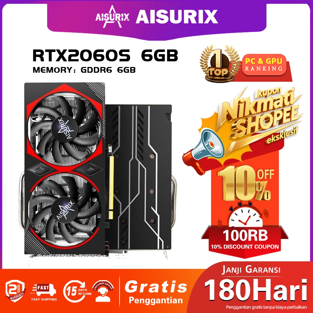 AISURIX VGA Card RTX 2060 Super 6GB GDDR6 PCIE3.0 VGA RTX2060S 6G for Computer office Components vid