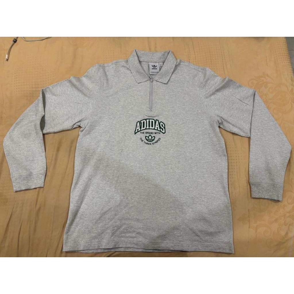 Baju Adidas Varsity Men's Long Sleeve Polo Shirt - Light Grey