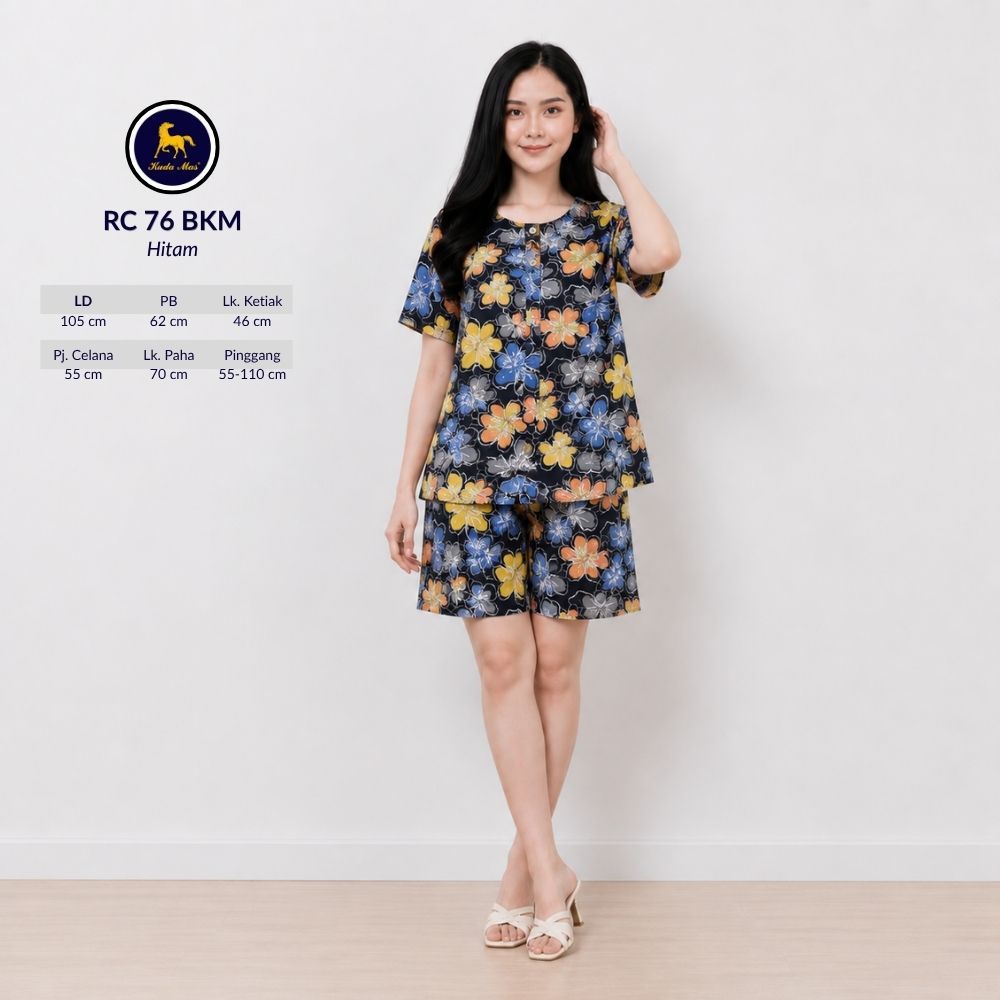Batik Kuda Mas Setelan RC 76 LD 105cm | Piyama Wanita Setelan Celana Pendek Lengan Pendek Busui