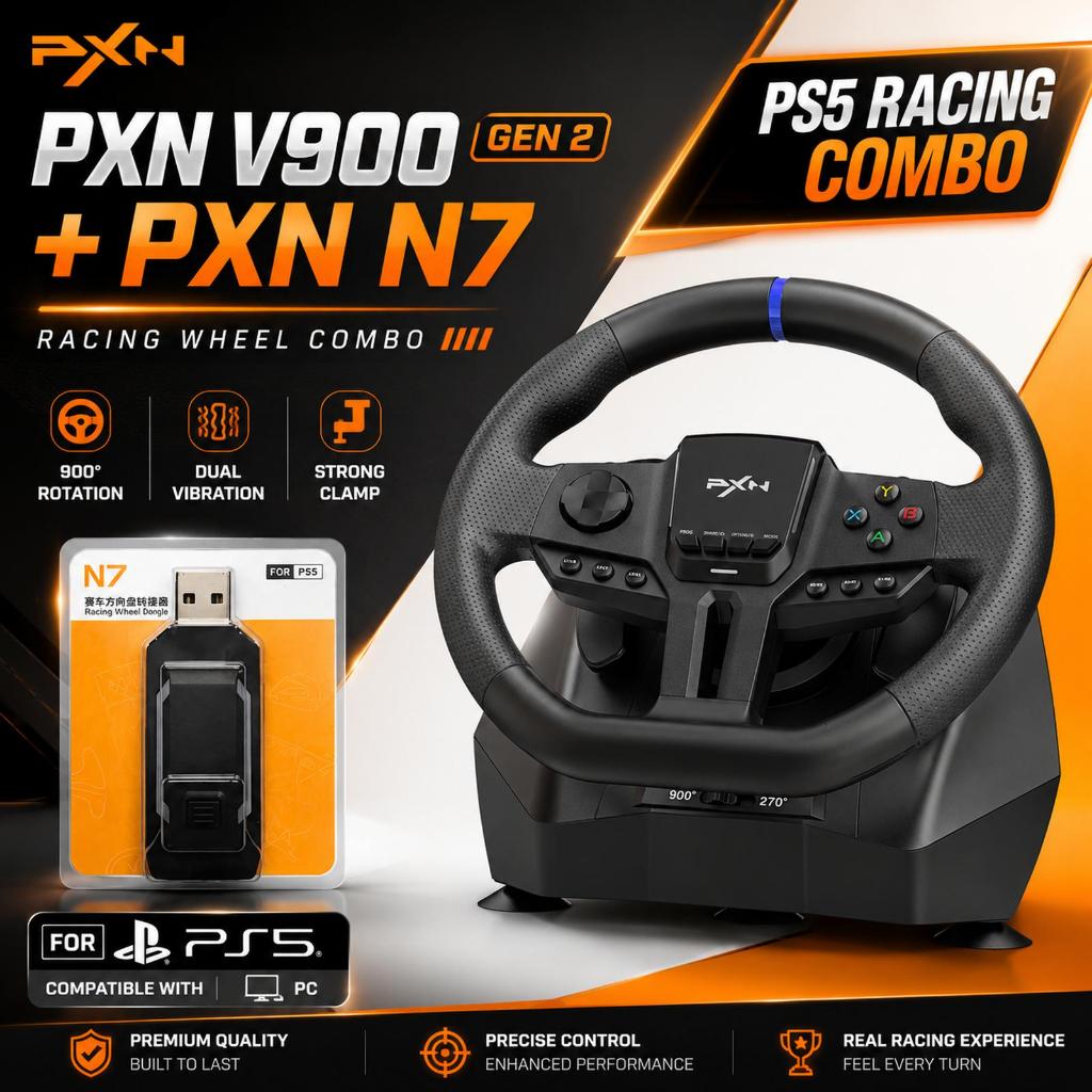 COMBO PXN V900 GEN 2 with N7 USB Converter PS5Nikmati pengalaman balapan yang lebih nyata dan respon