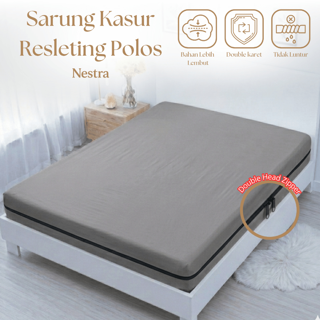 Nestra - Sarung Kasur Resleting  polos Aesthteic sprei resleting Ukuran 140x200 | 160x200 | 180x200 