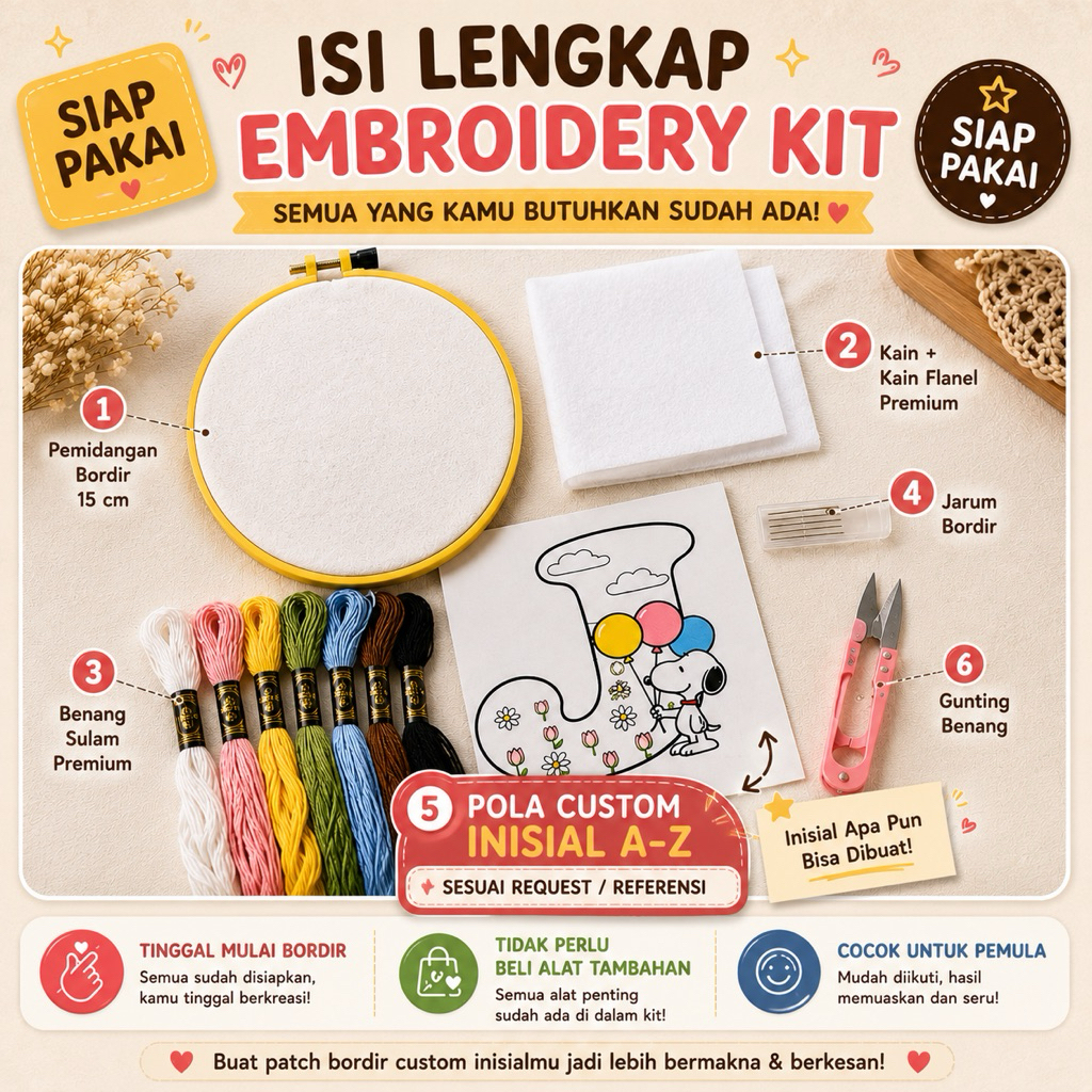 Zoey_Jenaka Embroidery Kit Patch Custom Non- Patch Bordir Custom Patch Huruf Custom Patch Bordir