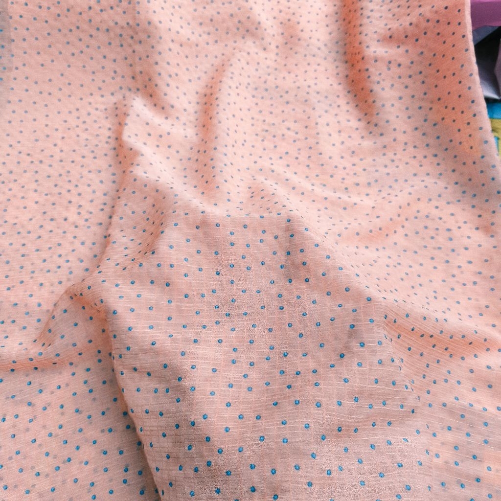 Kain Sifon Motif Polkadot Biru - Bahan Ringan, Adem & Flowly.