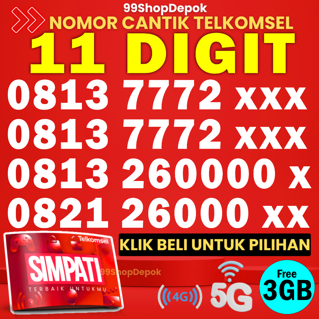Kartu Perdana Nomor Cantik Telkomsel Simpati 11 Digit - Nomer Cantik Telkomsel 11 Digit - No Cantik 