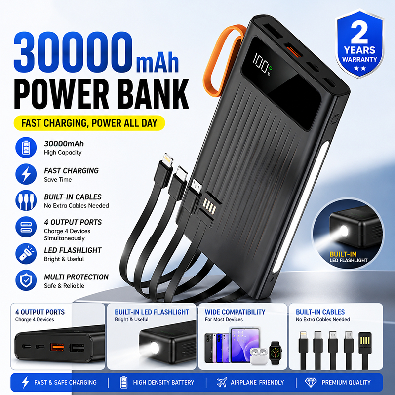 LENTIVEN Powerbank 30000mah Mini Fast Charging With 4 usb LED Display P57