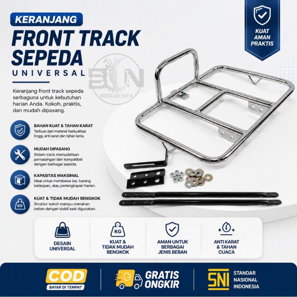Keranjang Sepeda Depan Front Track Silver Glosy Universal MTB Federal Lipat Fixie Alas Kayu Premium 