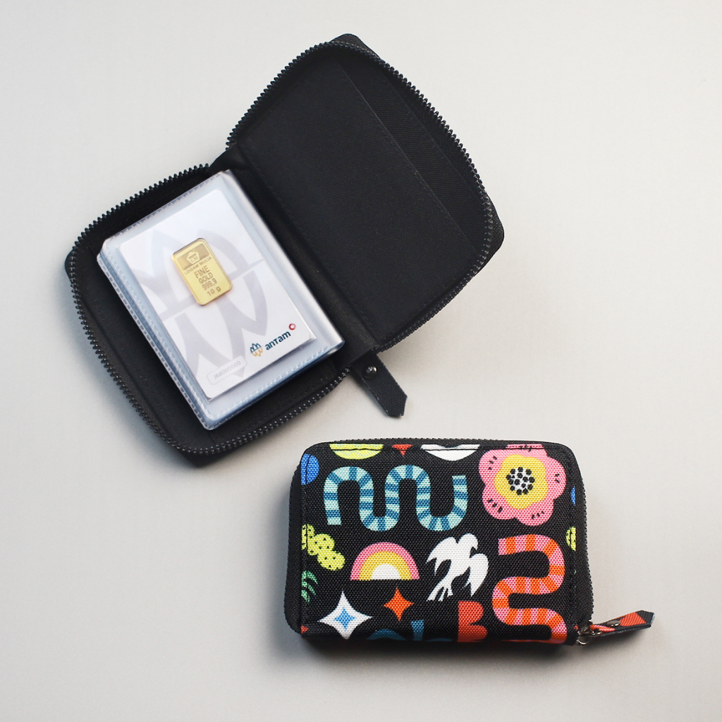 Dompet Card Holder Wallet Mini Resleting Tempat Kartu Atm Emas Antam 24 Slot Dompet Logam Mulia Albu
