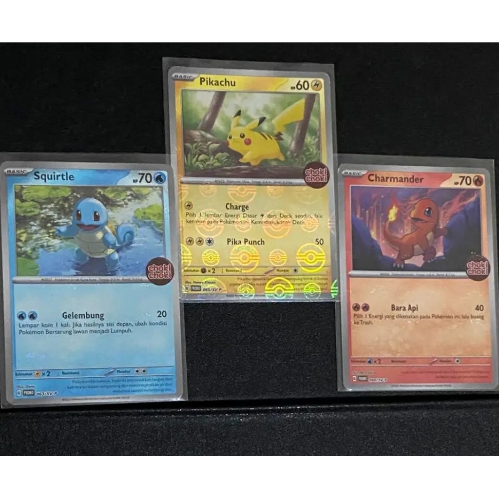 Pikachu, Charmander, Squirtle Choki Choki Holo Pokeball