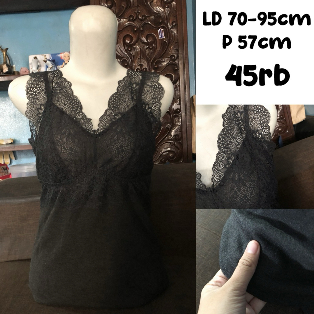 tanktop grey charcoal abu tua lace brukat tebal