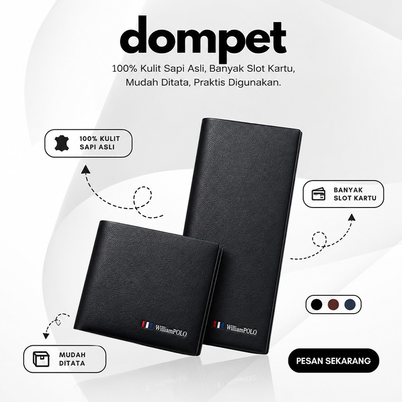 Dompet Pria WilliamPOLO Panjang dan Pendek, Kulit Premium, Produk Asli - Dompet Pria dengan Banyak S
