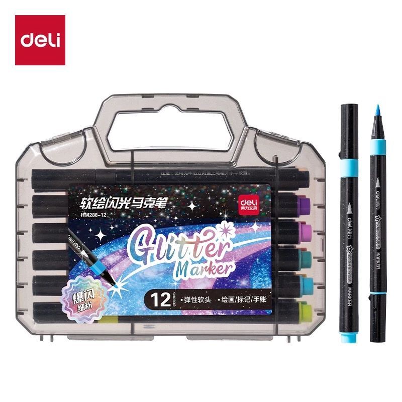 Deli Glitter Acrylic Marker Set HM288-12 Color Spidol Glitter