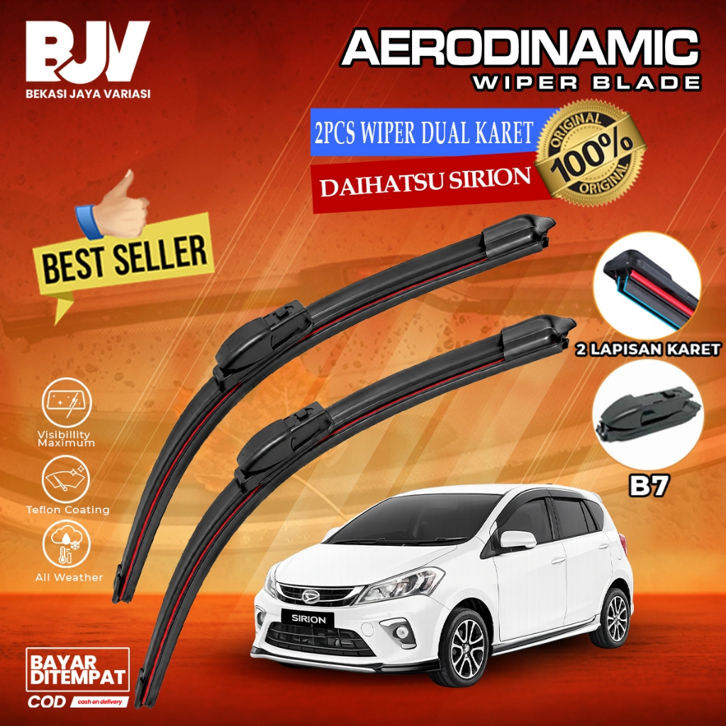 AERODINAMIC Wiper Mobil Dual Blade B7 - DAIHATSU SIRION - Wiper Frameless Dua Karet Universal