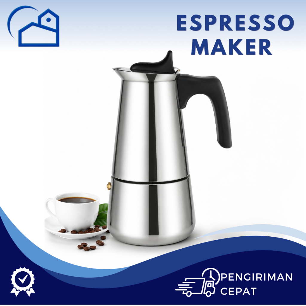 HOMESTATION - Espresso Maker Moka Pot Stainless Teko Kopi /Teko Kopi Espresso Stainless Steel  8006