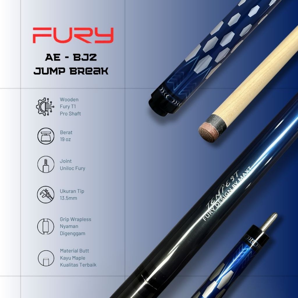 Stick Stik Cue Billiard FURY AE - BJ2  | Stick Billiard FURY Jump Break Original