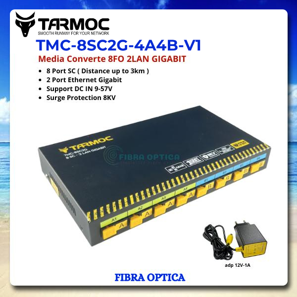 Tarmoc TMC-8SC2G-4A4B-V1 | Media Converter Switch 8SC 2LAN / 8 SC 2 LAN Gigabit POE IN 9-57 Volt | 8