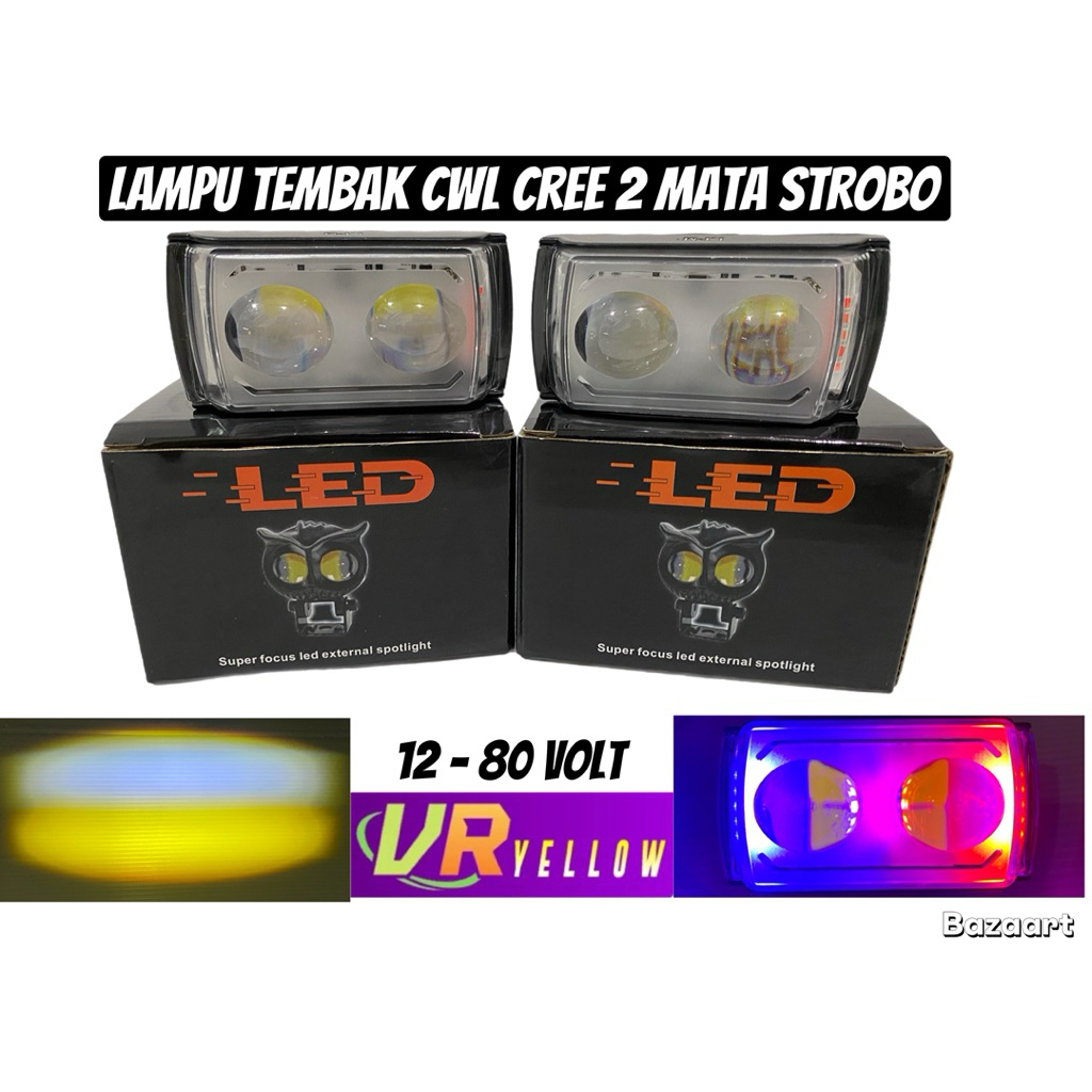 LED 2 Mata CWL CREE Lampu Sorot Kuning Putih Kedip