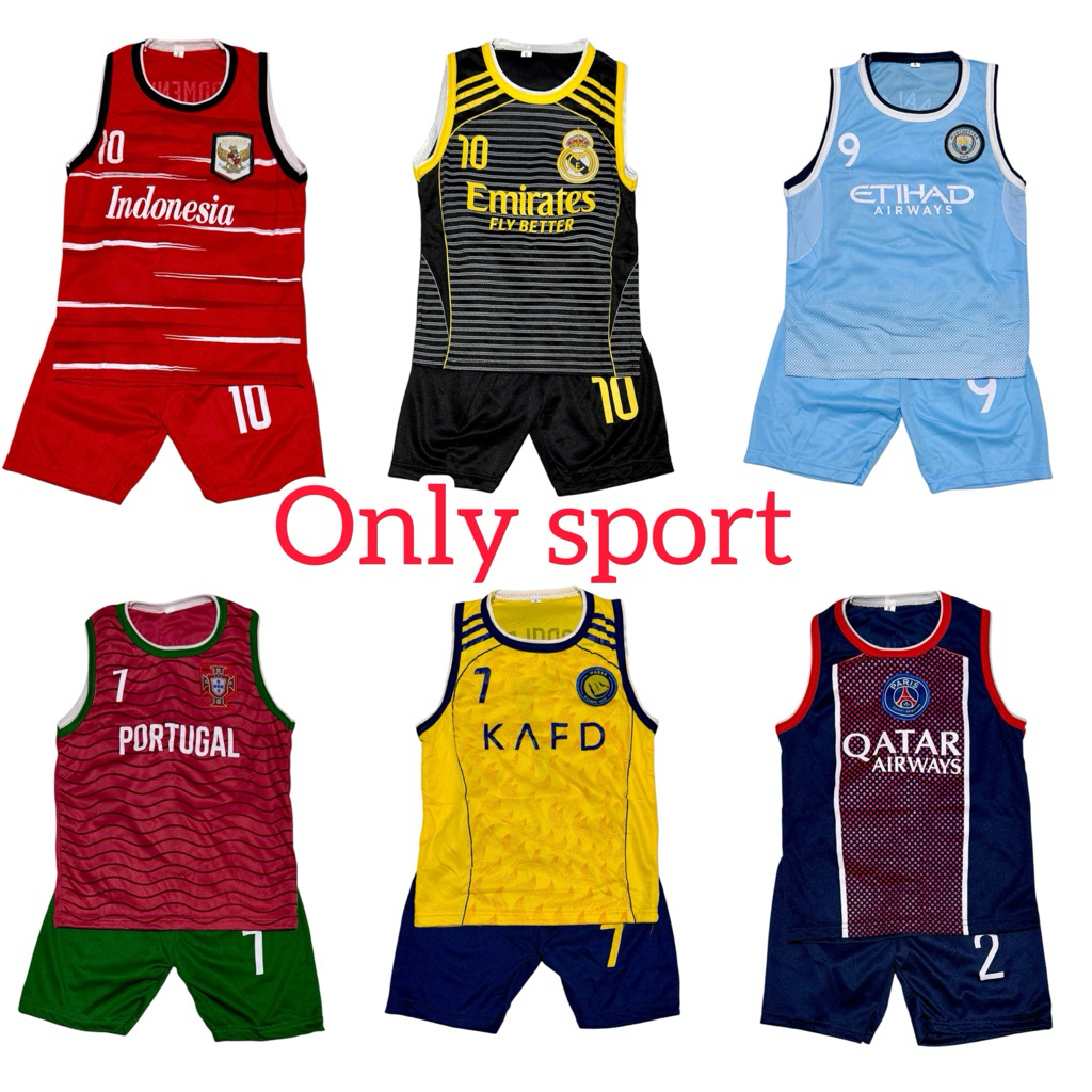 Setelan Baju Bola Anak SINGLET 1-15 Tahun Jersey Futsal MIni Soccer Premium