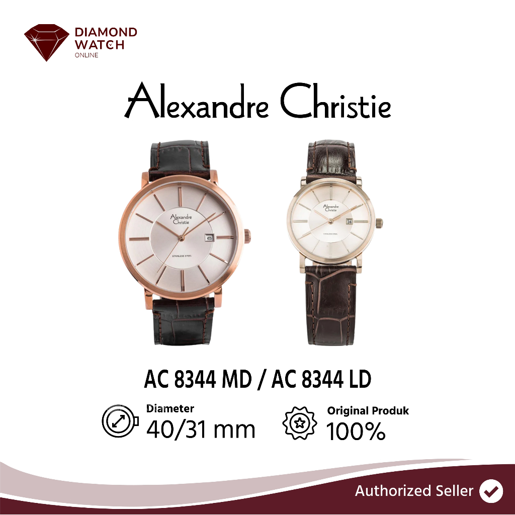 Jam Tangan Pria Alexandre Christie AC 8344 LD & MD Rosegold Brown Leather Strap
